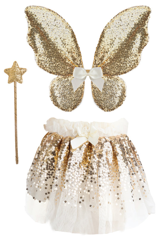 Gracious Gold Sequins Skirt, Wings & Wand Set (Size 4-6)