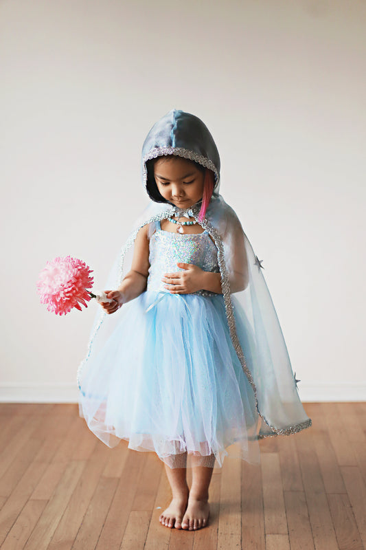 Blue & Silver Snow Queen Cape (Size 3-4)