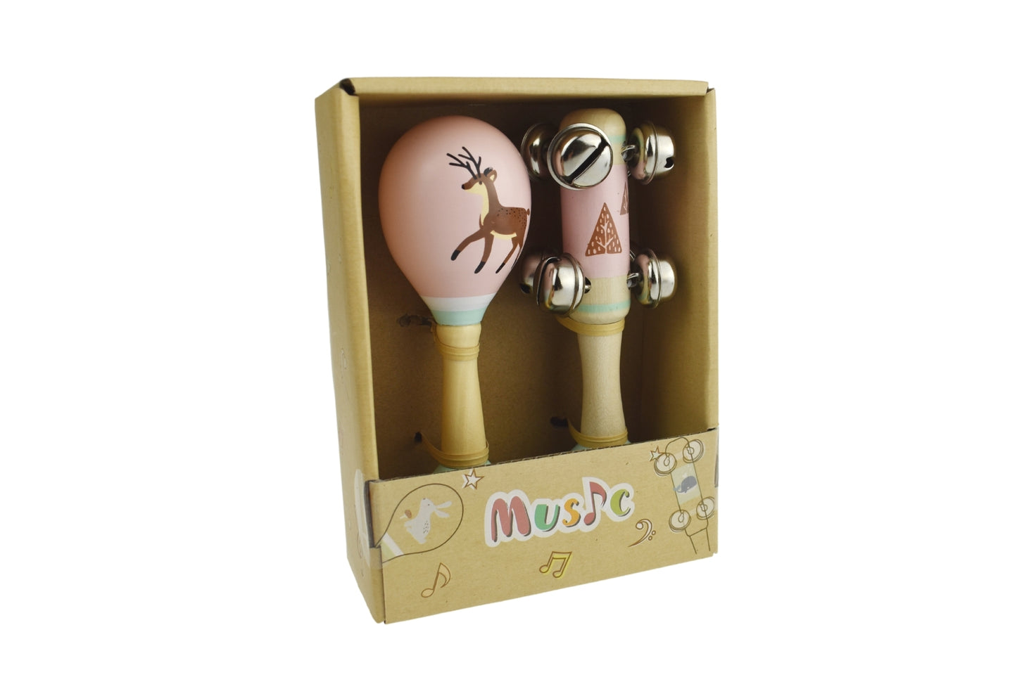 Calm & Breezy Woodland Deer Wooden Maraca & Bell Stick Set