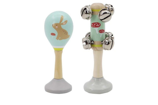 Calm & Breezy Woodland Rabbit Wooden Maraca & Bell Stick Set